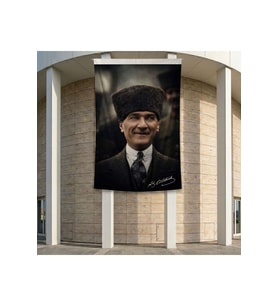 Gülümseyen Mustafa Kemal Atatürk Portresi Poster Bayrak Premium Raşel Kumaş ATA65 2x3m