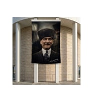 Gülümseyen Mustafa Kemal Atatürk Portresi Poster Bayrak Premium Raşel Kumaş ATA65 2x3m