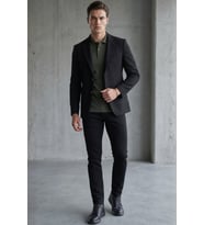Siyah Siyah Mono Yaka Gofreli 6 Drop Slim Fit Esnek Ceket 1002260150