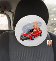 BK Gift Kişiye Özel Plakalı Kadın Renault Sandero Karikatürlü Yuvarlak Araç Koltuk Yastığı-1