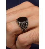 Oval Siyah Oniks Taşlı 925 Gümüş Erkek Yüzük