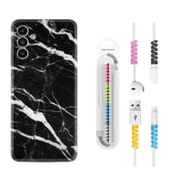 Samsung A23 A31 A32 A50 A51 A52 A53 A70 Kılıf Kablo Koruma Spiral Silikon Siyah Şerit Mermer 1318