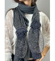 KABARTMA ÇİÇEKLİ TASARIM KADIN FULAR GİYİM AKSESUARI ŞAL 170X30 CM (Füme)