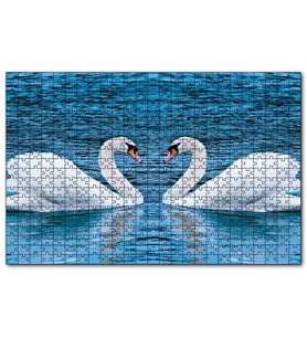 Cakapuzzle İki Beyaz Kuğu Kalp Şekli  Puzzle Yapboz MDF (Ahşap) (120 Parça)