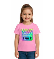 Unisex Smile Baskılı Çocuk Tişört pamuklu penye kumaş (Pembe)