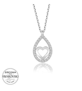 Swarovski Taşlı Gümüş Damla Kalp Bayan Kolye