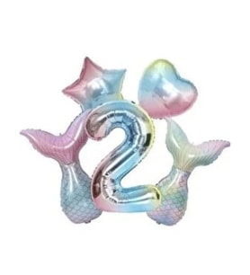 Rainbow Deniz Kızı Kuyruğu 2 Yaş Folyo Balon Set
