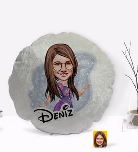 BK Gift Kişiye Özel İsimli Kız Çocuk Prenses Karikatürlü Yuvarlak Dekoratif Kırlent Yastık-3