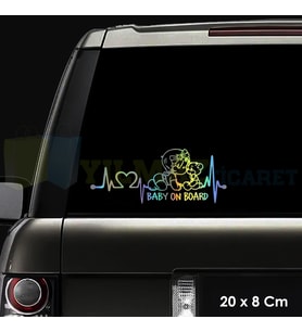 Arabada Bebekler Var Baby On Board Hologram Oto Sticker Etiket Yapıştırma Çıkartma 20 x 8 Cm