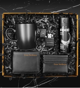Kişiye Özel Çakmak & Cüzdan & Kartvizitlik & Siyah Kupa & Axe Erkek Deodorant
