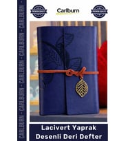 Özel Üretim Vintage Eskitme Şık Günlük Hediye Ajanda Hatıra Lacivert Yaprak Desenli Deri Defter