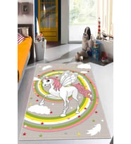 Çok Renkli Kaymaz Tabanlı Yıkanır Unicorn Çocuk Halısı KD57