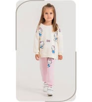 Pembe Eşofman Baskı Detaylı 3 İplik Sweatshirt & Eşofman Kız Çocuk Alt Üst Takım