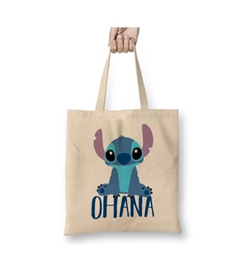 Lilo And Stitch Stitch Ohana Bez Çanta Uzun Saplı Alışveriş Çantası Plaj Çantası (Beyaz)