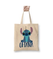 Lilo And Stitch Stitch Ohana Bez Çanta Uzun Saplı Alışveriş Çantası Plaj Çantası (Beyaz)