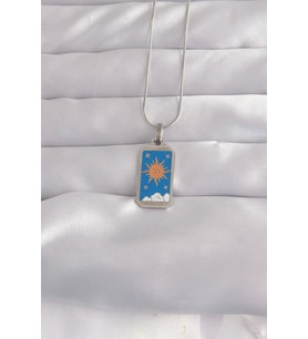 316L Çelik Gümüş Renk Mavi Mineli Güneş Model Tarot Kolye 5886 - SSSSSS4862-2266