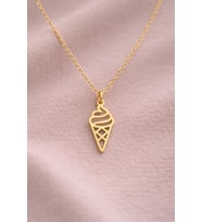 Kişiye Özel 925 Ayar Gümüş Yaz Temalı Külah Dondurma Tasarımlı Kolye (Gold)