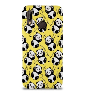 Xiaomi Redmi Note 7 Uyumlu Lansman Kılıf Panda Tasarımlı İçi Kadife Kapak-Sarı (Şeffaf)