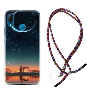 Huawei P20 Lite Mate 10 20 Lite Pro P40 Lite KılıfBoyun Asklı Rasta Silikon Ay ve Kız 1720