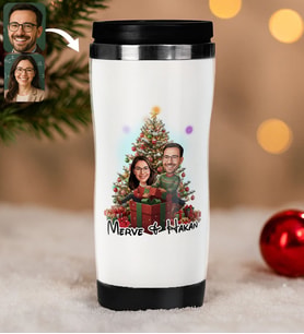 BK Gift Kişiye Özel Sevgili Yılbaşı Karikatürlü Çelik Termos Bardak - 11, Yılbaşı Hediyesi, Yeni Yıl Hediyesi