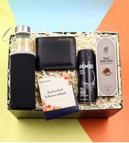 Kişiye Özel Siyah Cüzdan & Erkek Deodorant & Özel Kılıflı 500Ml Su Matarası & Rebul Kolonya Hediye Seti