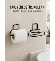 2’li Duvara Yapışkanlı Tuvalet Kağıtlığı Siyah Metal Pratik Rulo Tutucu