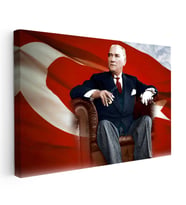 Kanvas Tablo Atatürk Koltukta Asil Duruş Atatürk Tablosu Ev Ofis Duvar Dekoru
