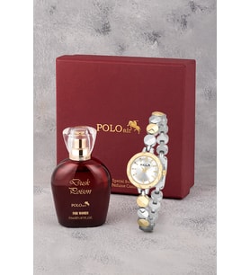 Polo Air Zarif Kadın Kol Saati Ve 55 ml Parfüm Bordo Kutsunda Set Gold Gümüş Renk ST-2192S3
