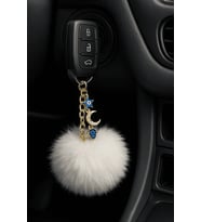 Peluş Pofuduk Ponpon Puf Beyaz Tüylü Üçlü Charm Ev Ofis Araba Telefon Cüzdan Çanta Anahtarlık (Parlak Beyaz)