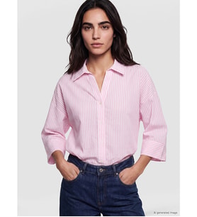 LCW Vision Pembe Çizgili Oversize Poplin Kadın Gömlek