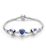 Pandora Model Kalp Figürlü Taşlı 20cm Bayan Bileklik-Mavi (Karışık)