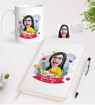 BK Gift Kişiye Özel Kadın Kimya Öğretmeni Karikatürlü Beyaz Defter Kalem Kupa Seti - 1