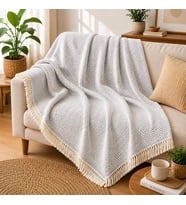Pamuklu Lilyana Koltuk Örtüsü 170x210 cm, Çift Taraflı Dekoratif Şal, Tekli, Üçlü, Kanepe, Çekyat ve Berjer İçin Koruyucu, Kaymaz, Nefes Alan, Yıkanabilir, Modern Çizgili Tasarım (GRİ)