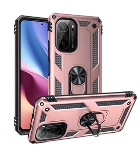 Xiaomi Mi 11İ Kılıf Metal Solid Yüzüklü Standlı Military Ring SRS (Rose)