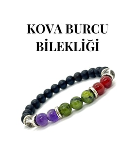 Doğaltaş - Kova Burcu Bileklik - Ametist - Yeşim Taşı - Akik - Kristal Kuvars - Doğaltaş Bileklik