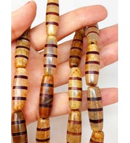 3 Şeritli Tibet Akik Taşı Silindir Kesim 9x30mm Dizi (45780)