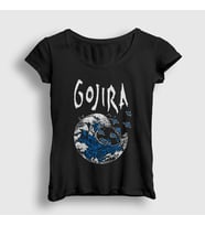 Presmono Kadın Siyah Kanagawa Wave Gojira T-Shirt 292611tt
