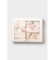 Bebitof Sevimli Bulut ve Çiçekler Desenli %100 Pamuk Bebek Bornoz Seti 0-2 Yaş Kutulu BBTF.30060.02.PMB
