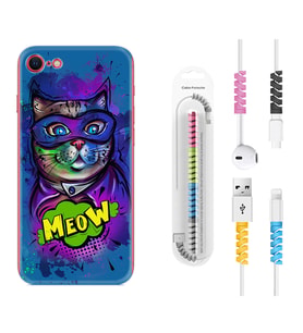 Apple iPhone 5 6 7 8 Plus Se XR Kılıf Kablo Koruma Spiral Silikon Super Meow 1715