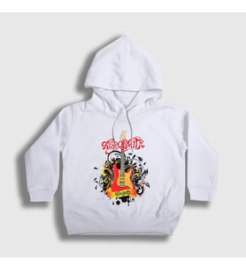 Presmono Unisex Çocuk Beyaz Gitar Aerosmith Kapüşonlu Sweatshirt 6756tt