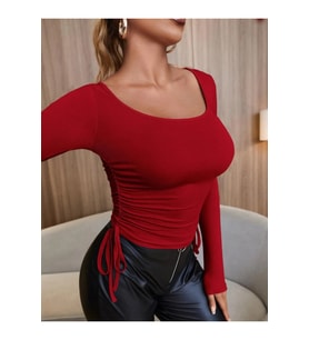 Kadın Kırmızı Kaşkorse Kumaş Bluz