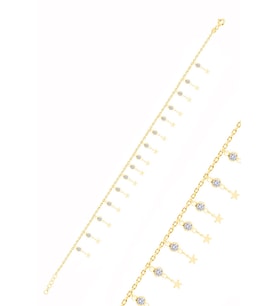 Gümüş altın yaldızlı zirkon taşlı çift sıra yıldız pullu halhal SGTL10538GOLD
