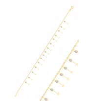 Gümüş altın yaldızlı zirkon taşlı çift sıra yıldız pullu halhal SGTL10538GOLD