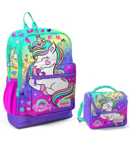 Coral High Su Yeşili Lavanta Unicorn Okul Sırt ve Beslenme Çantası Seti