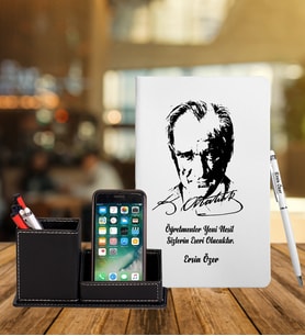 Öğretmenler Gününe Özel Deri Defter & Roller Kalem & Ahşap Mdf Kalemlik 277
