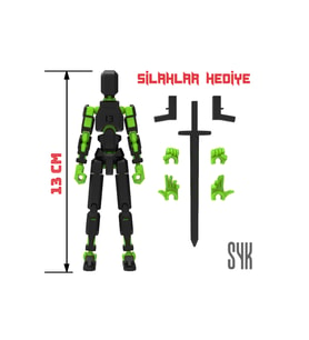 Robot 13 Dummy Siyah Yeşil Tüm Eklemleri Hareketli Aksiyon Figürü Oyuncak