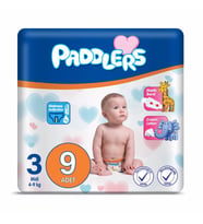 Paddlers Bebek Bezi 3 Numara Midi (4-9 Kg) 9 Adet – Deneme Paketi