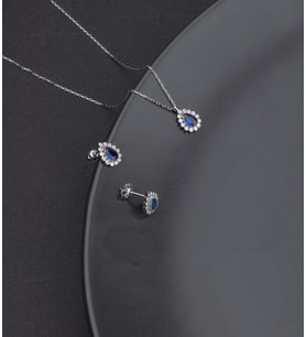 925 Ayar Gümüş Damla Safir Model Kolye Ve Küpe Takı Seti