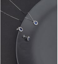 925 Ayar Gümüş Damla Safir Model Kolye Ve Küpe Takı Seti