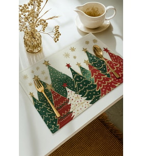 Valerine Life Noel Yılbaşı Çam Ağacı Amerikan Servis Altlığı Kaymaz Yıkanır 6 Kişilik Masa Örtüsü
